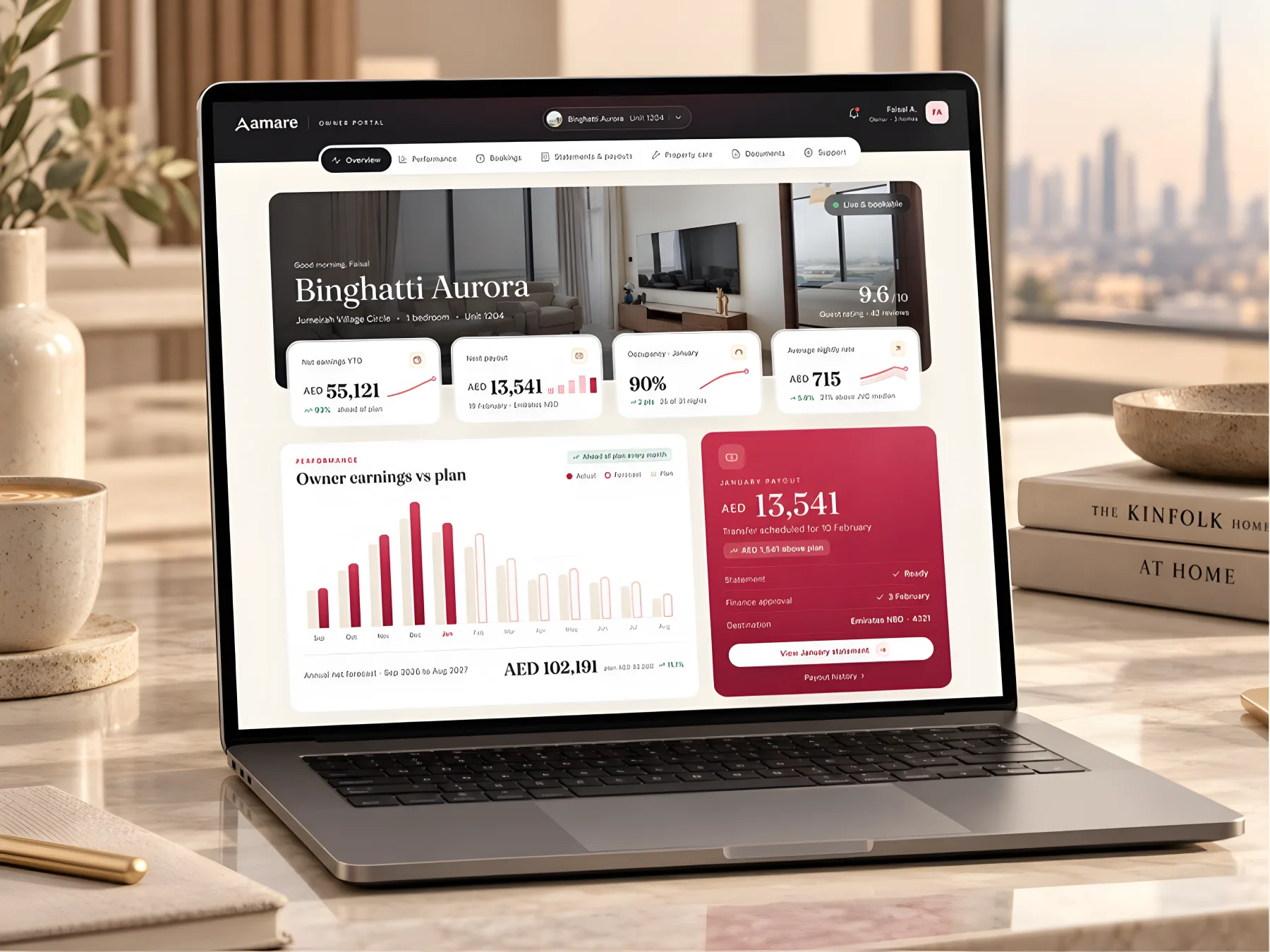 The Amare owner portal open on a laptop